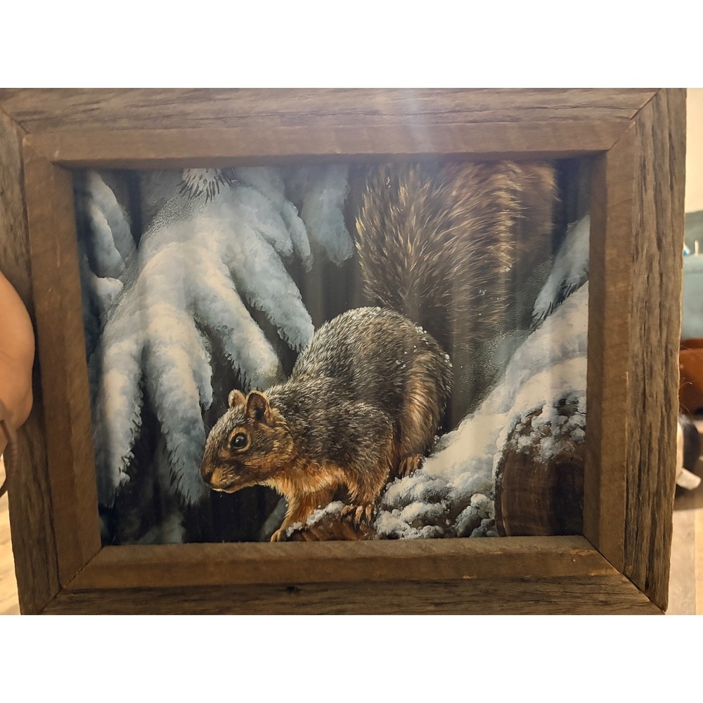 Rustic Corrugated Metal Squirrel Wall Art Reclaimed Wood Frame Farmhouse Decor